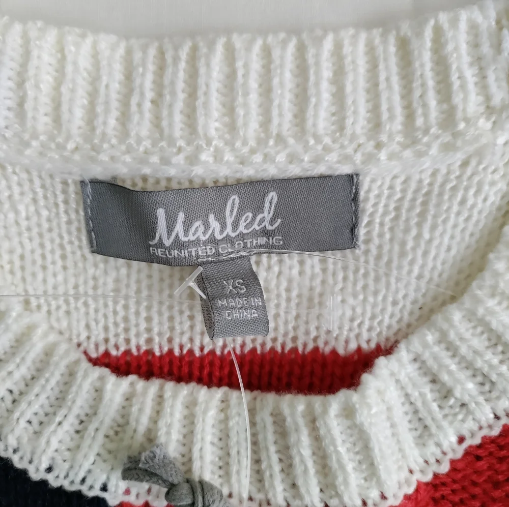 Marled Knit Pullover Sweater Stripe American Flag Size XS Crew Neck Long Sleeve - Picture 4 of 8